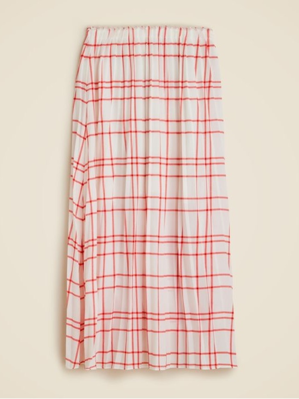 J. Crew Red and White Pleated Maxi Skirt
